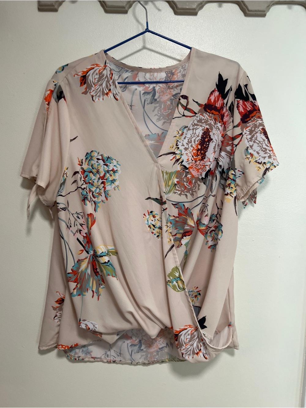 Boho Chic Floral Print Wrap Blouse, Size XL